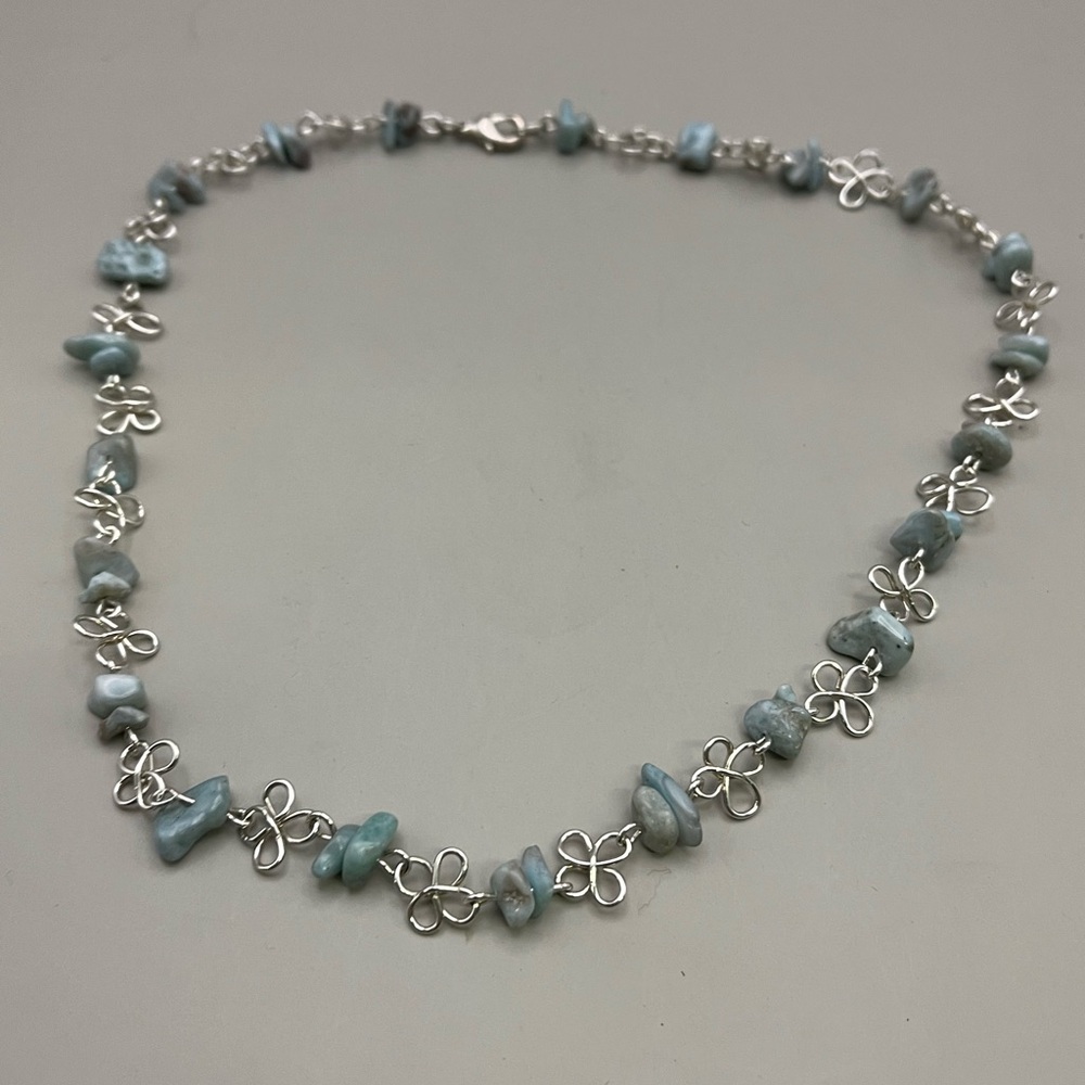 Aqua Blue and Silver Gemstone Necklace